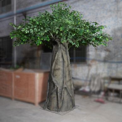 Cefnen Banyan Artiffisial Cefnffordd Ffibr Gwyrdd
