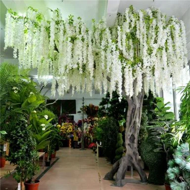 Coeden Flodau Wisteria Crog Artiffisial Priodas Gwyn